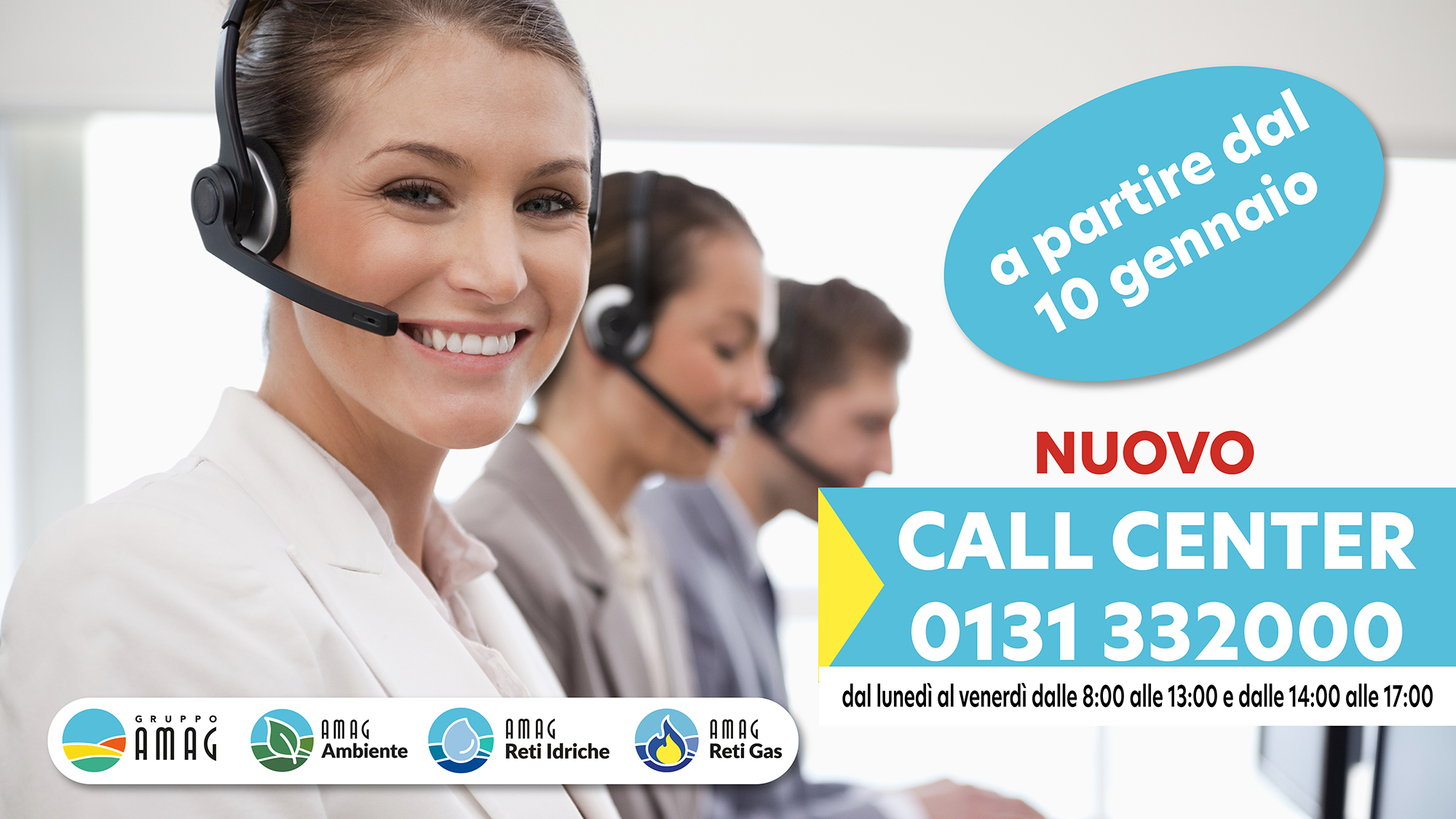 0131.332000 è il nuovo numero del Call Center del Gruppo Amag. Un